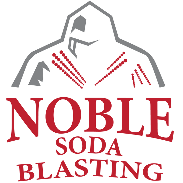 Logo for Noble Soda Blasting with a stylized figure and red text.